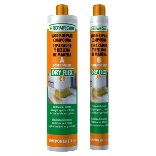 Repair Care DRY FLEX® 4 is a quick drying, flexible repair compound for both emergency and permanent repairs on interior and exterior wood surfaces
